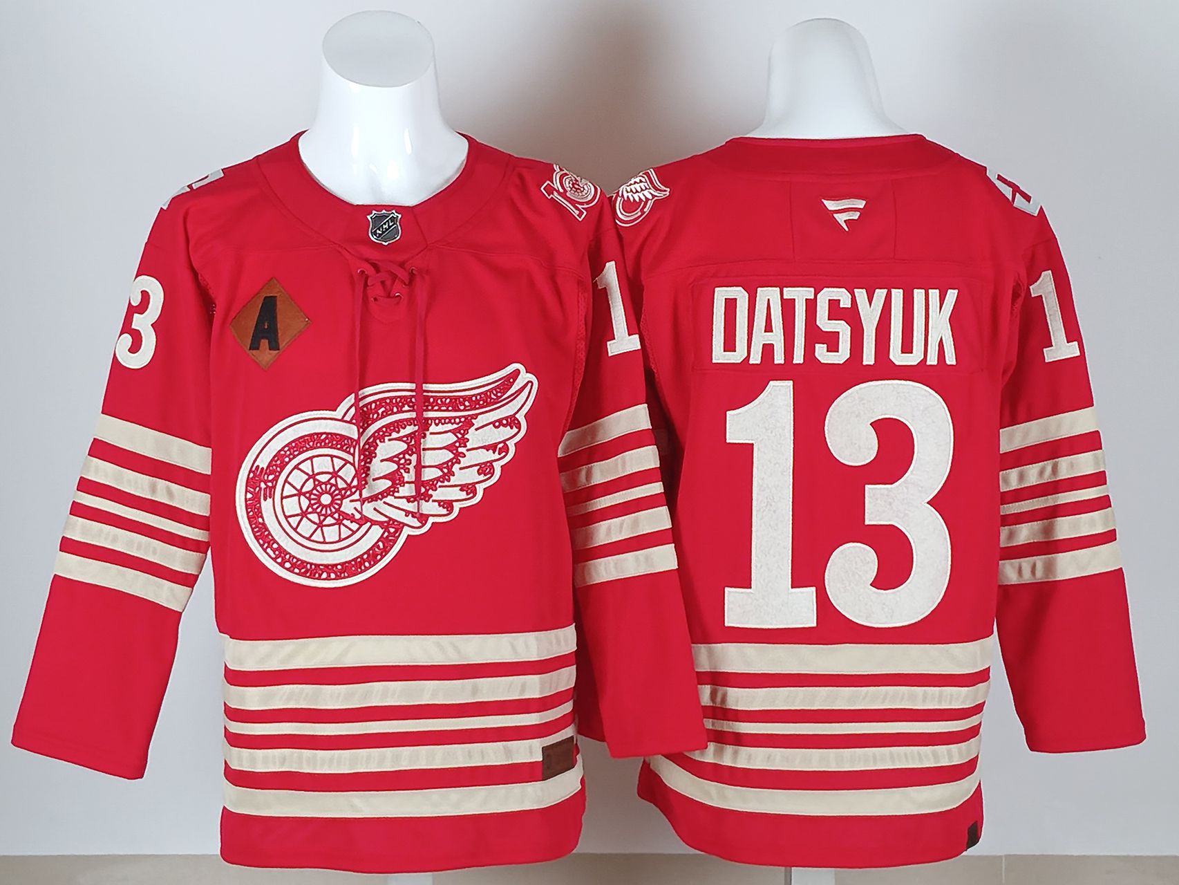 Men 2026 Detroit Red Wings #13 Datsyuk Red 100th NHL Jersey style 01